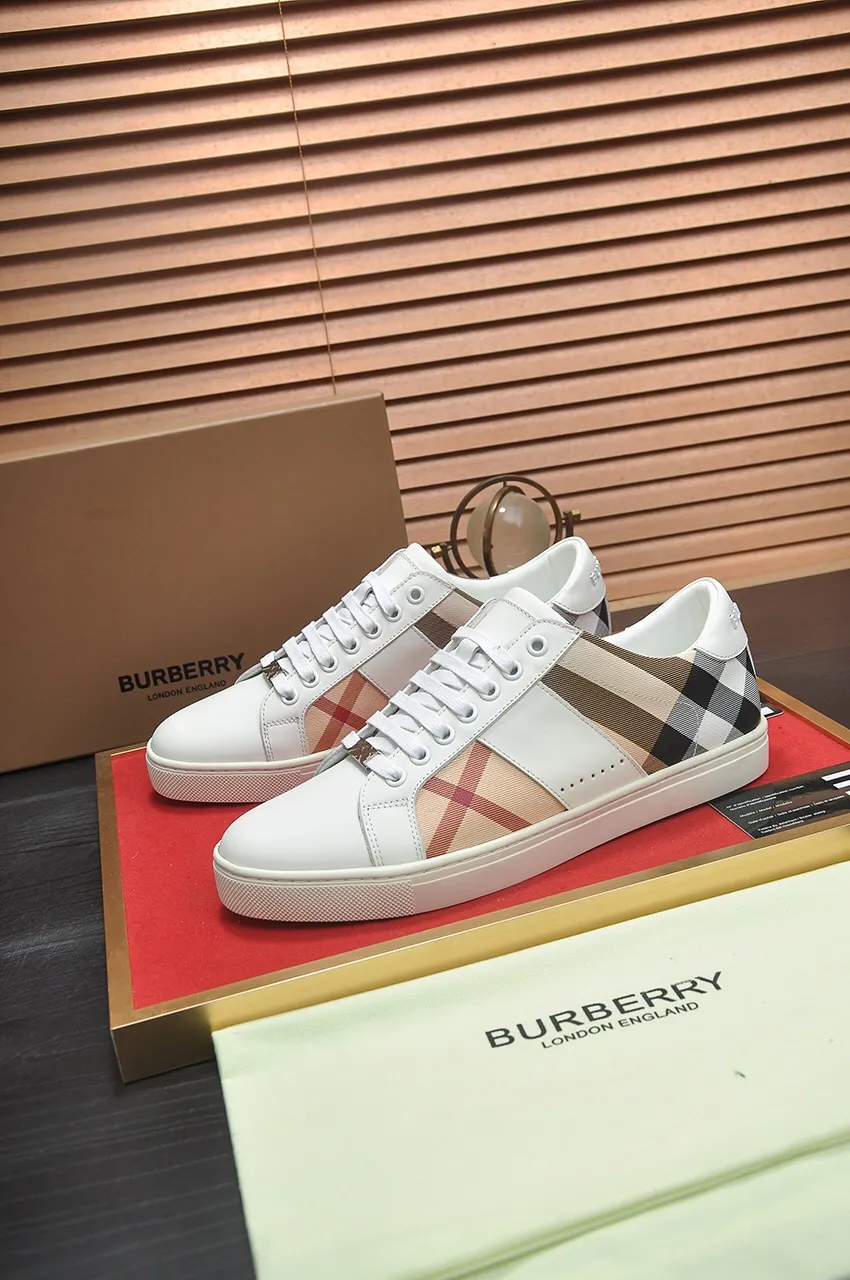 Men's shoes💰480💶[Burberry] (cowhide lining) classic low-top sneakers｜Imported cowhide with classic plaid fabric｜Cow leather lining｜Original outsole｜Fine workmanship and comfortable to wear Size: 38-44 (customized at 45)